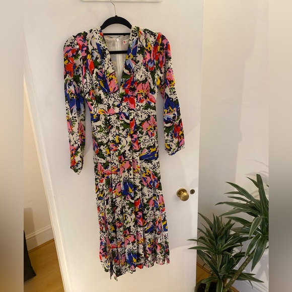 RIXO Midi Dress Camellia Floral Print Pleated Silk Size XX-Small - Picture 2 of 6